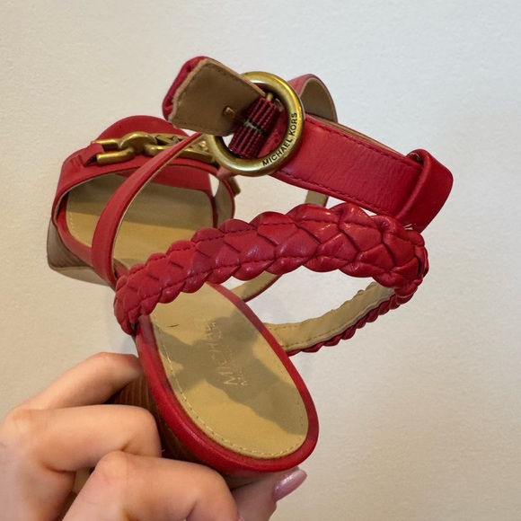 Michael Kors Women Red Kailey Leather Braided Strap Chunky Platform Heels Size 8 - Picture 13 of 15